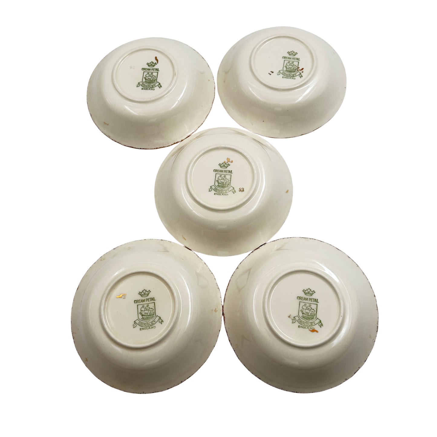 Vintage Grindley England Set Of Five “Cream Petal” Dessert Bowls – 1954+