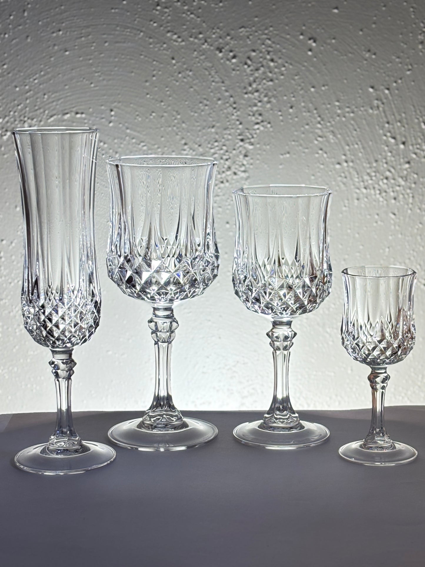 Cristal D’Arques–Durand “Longchamp” 4-Piece Set Flute-Water Goblet-Wine Glass-Cordial