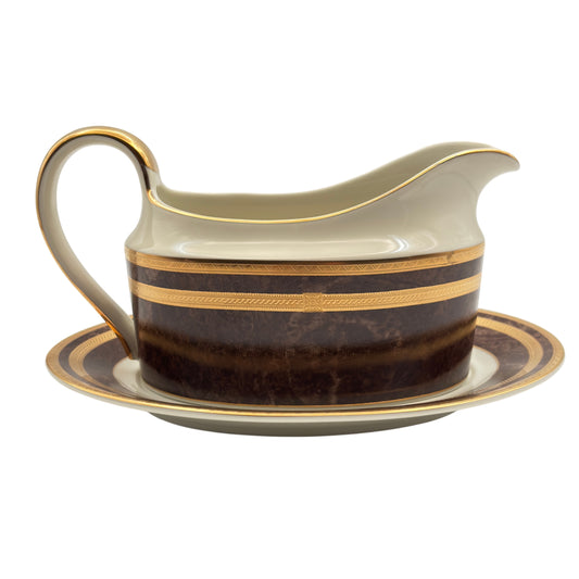 Mikasa Florentine Mahogany Gravy Boat/Underplate L2222 Japan 1999-2001