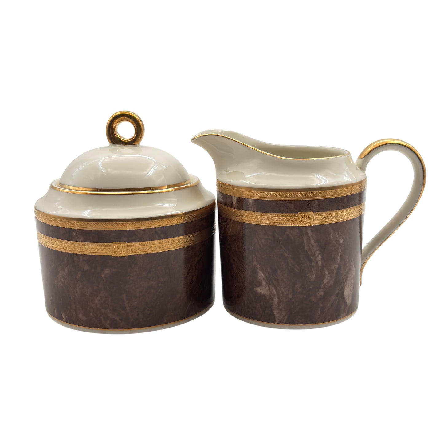 Mikasa Cream and Lidded Sugar Bowl Set – Florentine Mahogany L2222 Japan 1999-2001