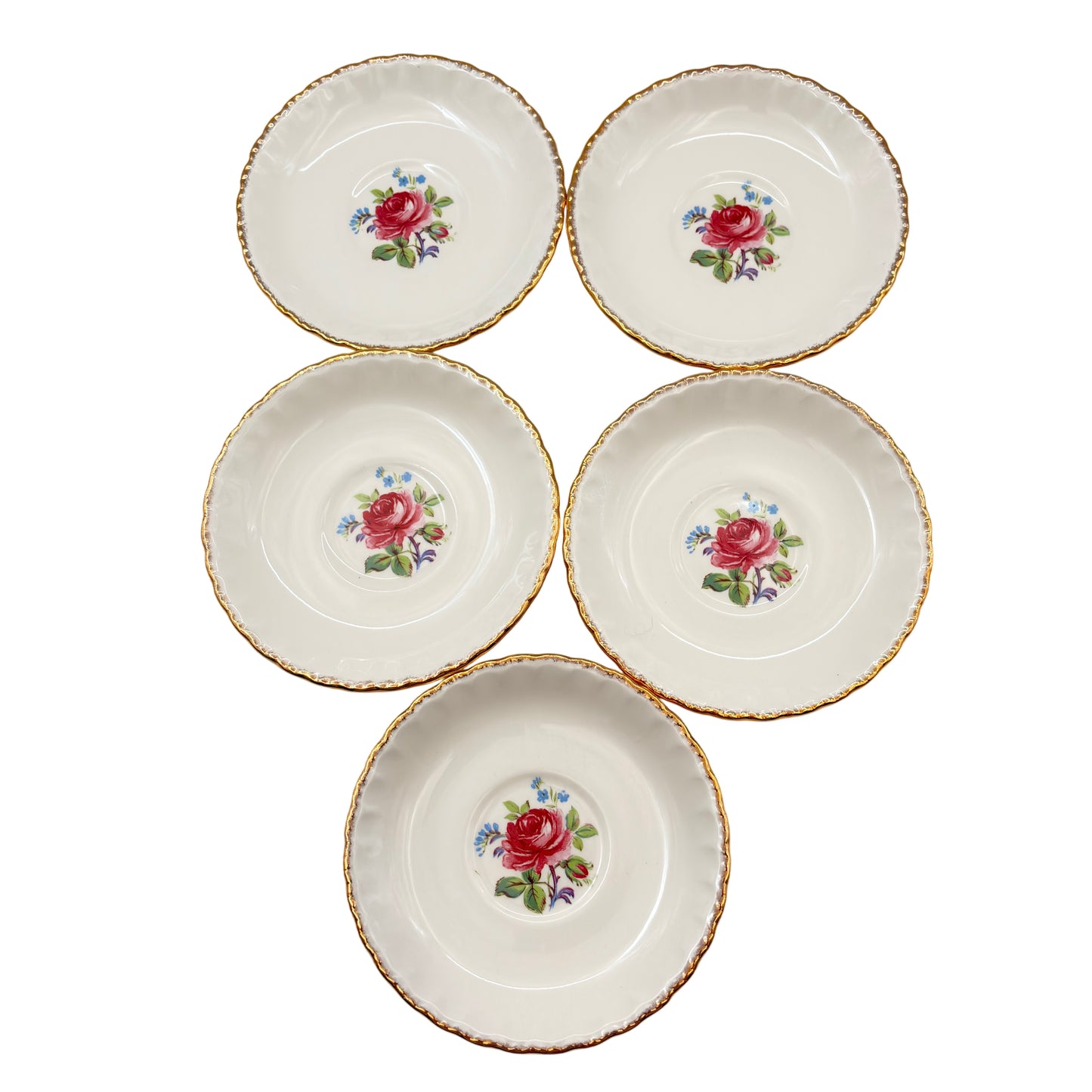 Set Of Five Vintage Cup & Saucers – Grindley England “Cream Petal