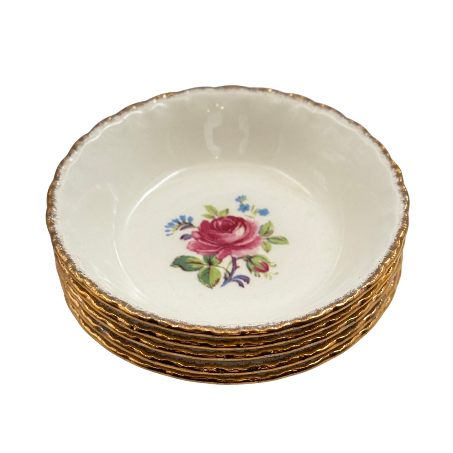 Vintage Grindley England Set Of Five “Cream Petal” Dessert Bowls – 1954+