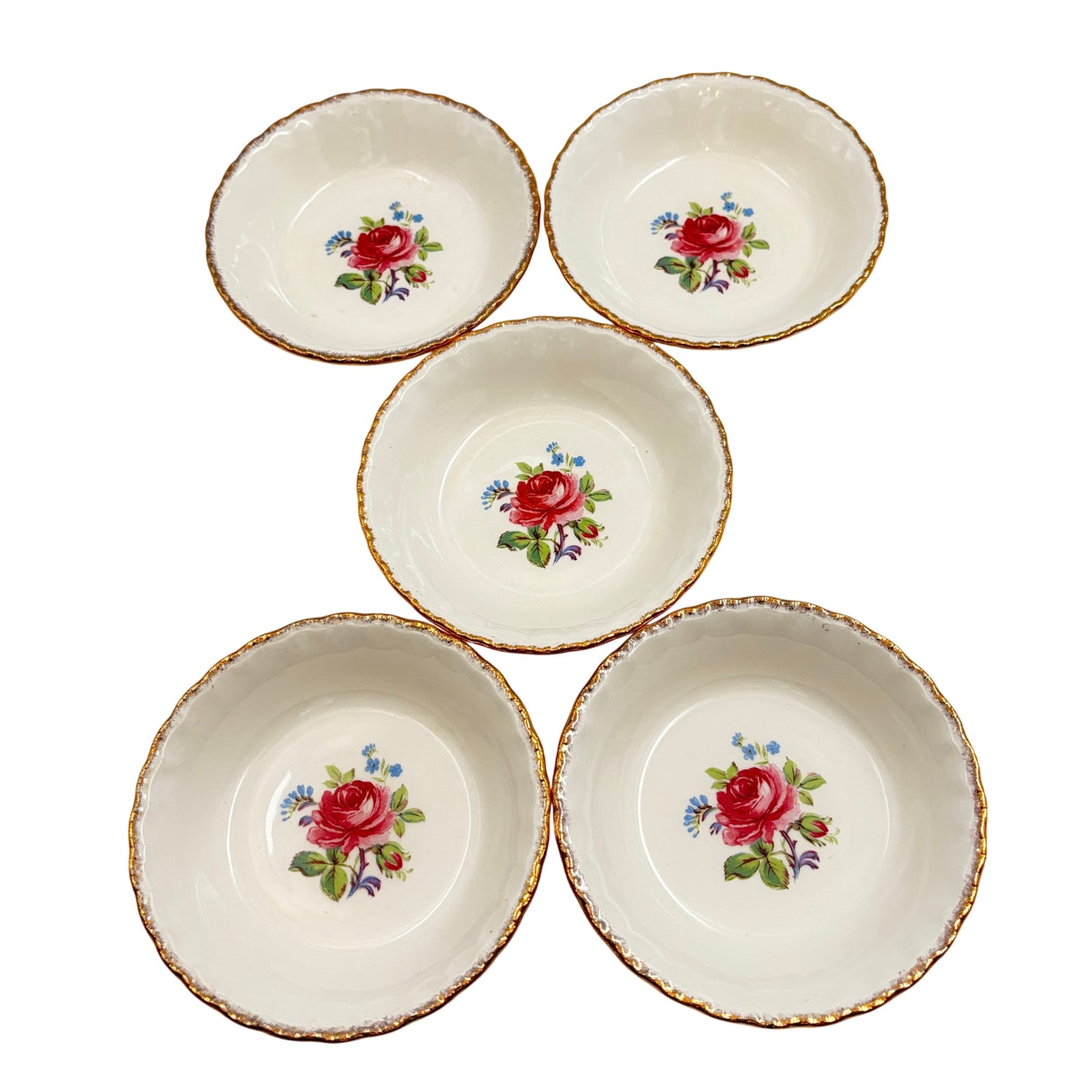 Vintage Grindley England Set Of Five “Cream Petal” Dessert Bowls – 1954+