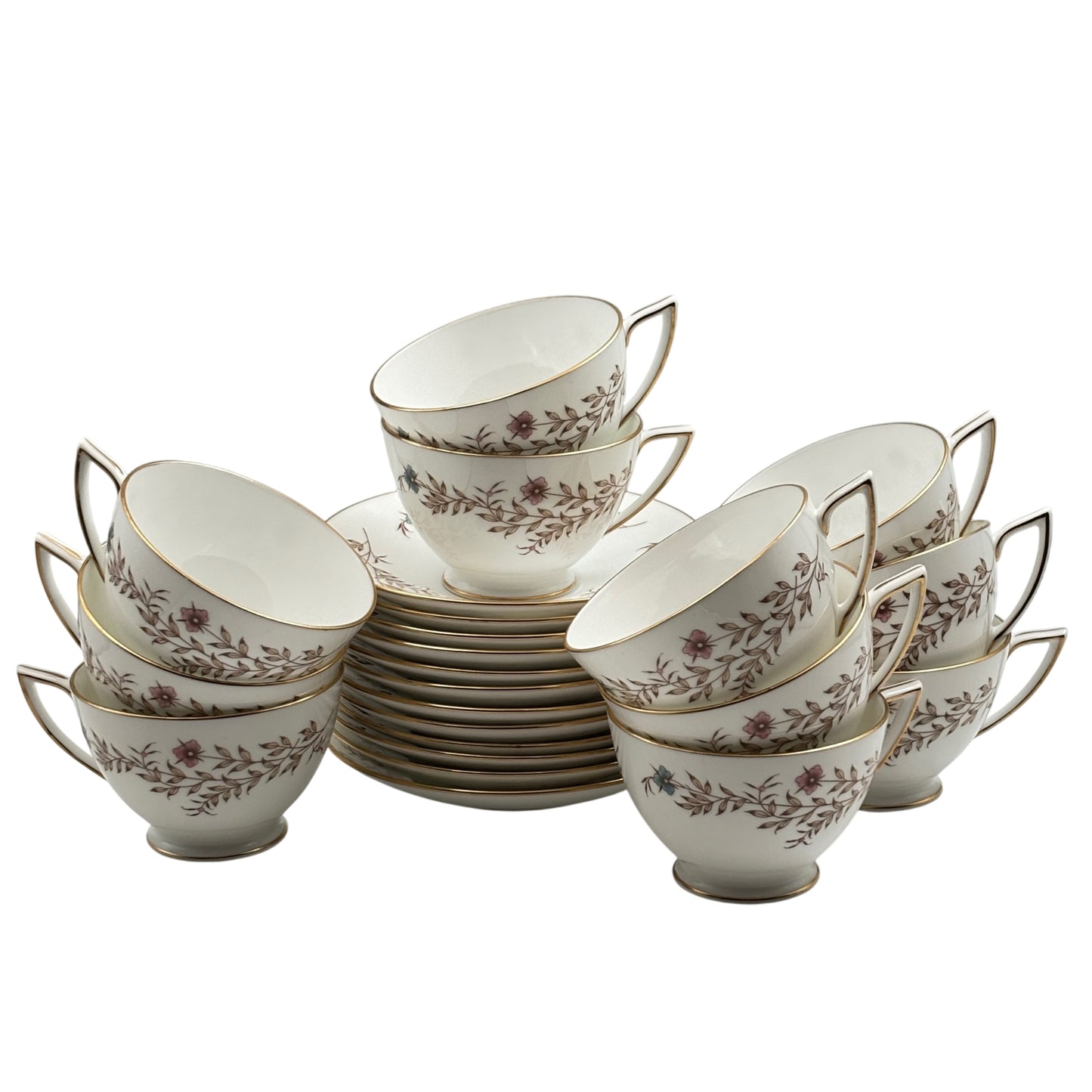 Set of Eleven	Spring Melody by Minton – Footed Cups & Saucers (Pattern S-689)