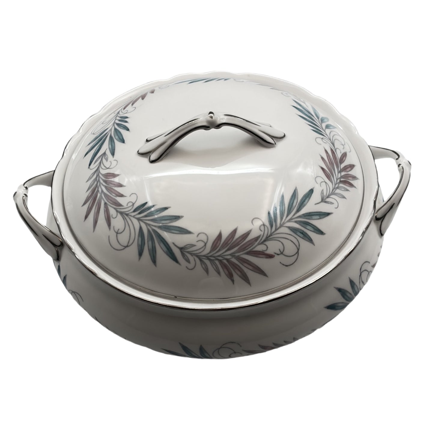 Tuscan Lyric Round Serving Bowl With Lid and Handles Bone China Made in England